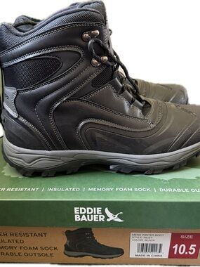 Men’s Eddie Bauer Riley Winter Boots Size 10.5 – New, Water Resistant, Insulated